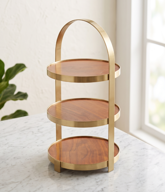 3 Tier Round Wooden Serving Riser
