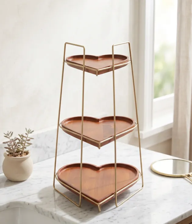 Heart Shape 3 Tier Wooden Serving Stand