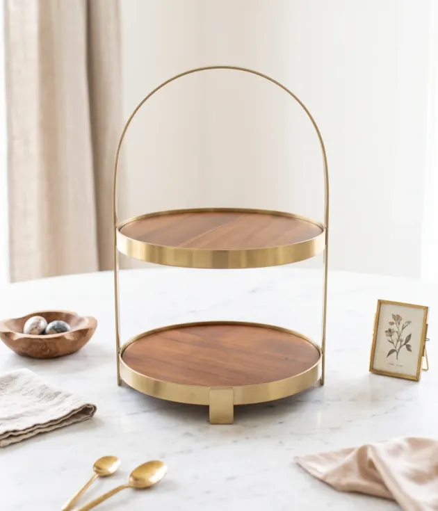 2 Tier Round Wooden Serving Riser