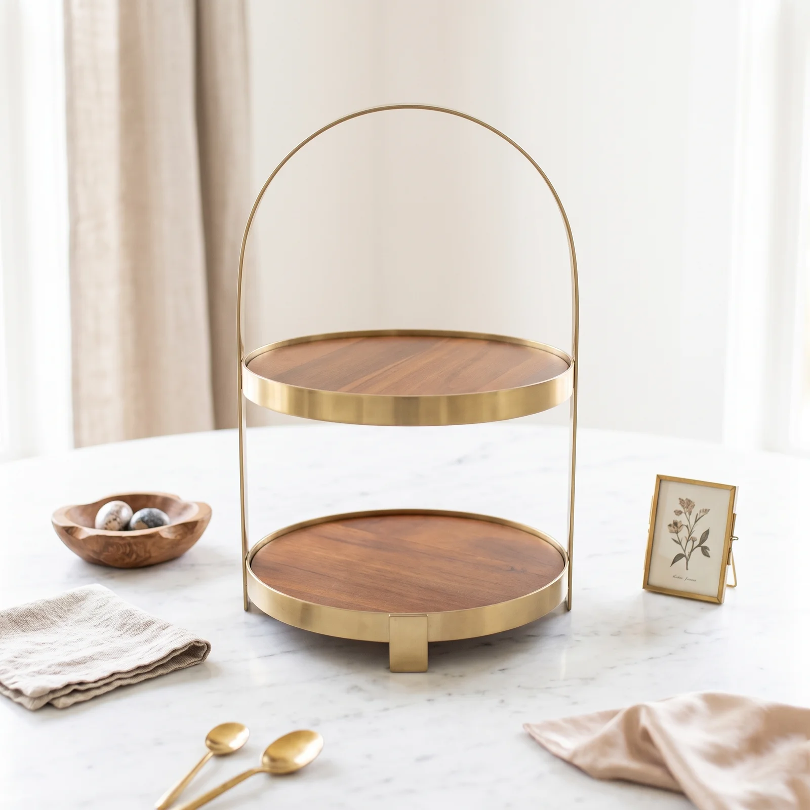 2 Tier Round Wooden Serving Riser