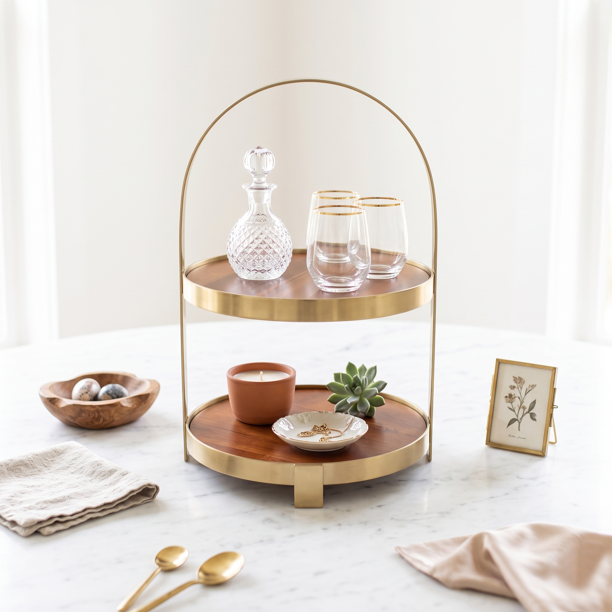2 Tier Round Wooden Serving Riser - Image 2