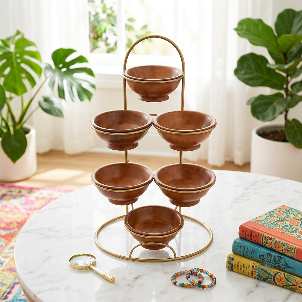 Wooden Bowl 6 Set with Stand