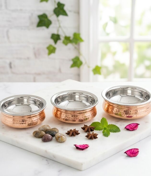 Copper & Stainless Steel Serving Bowl Set (Set of 3)