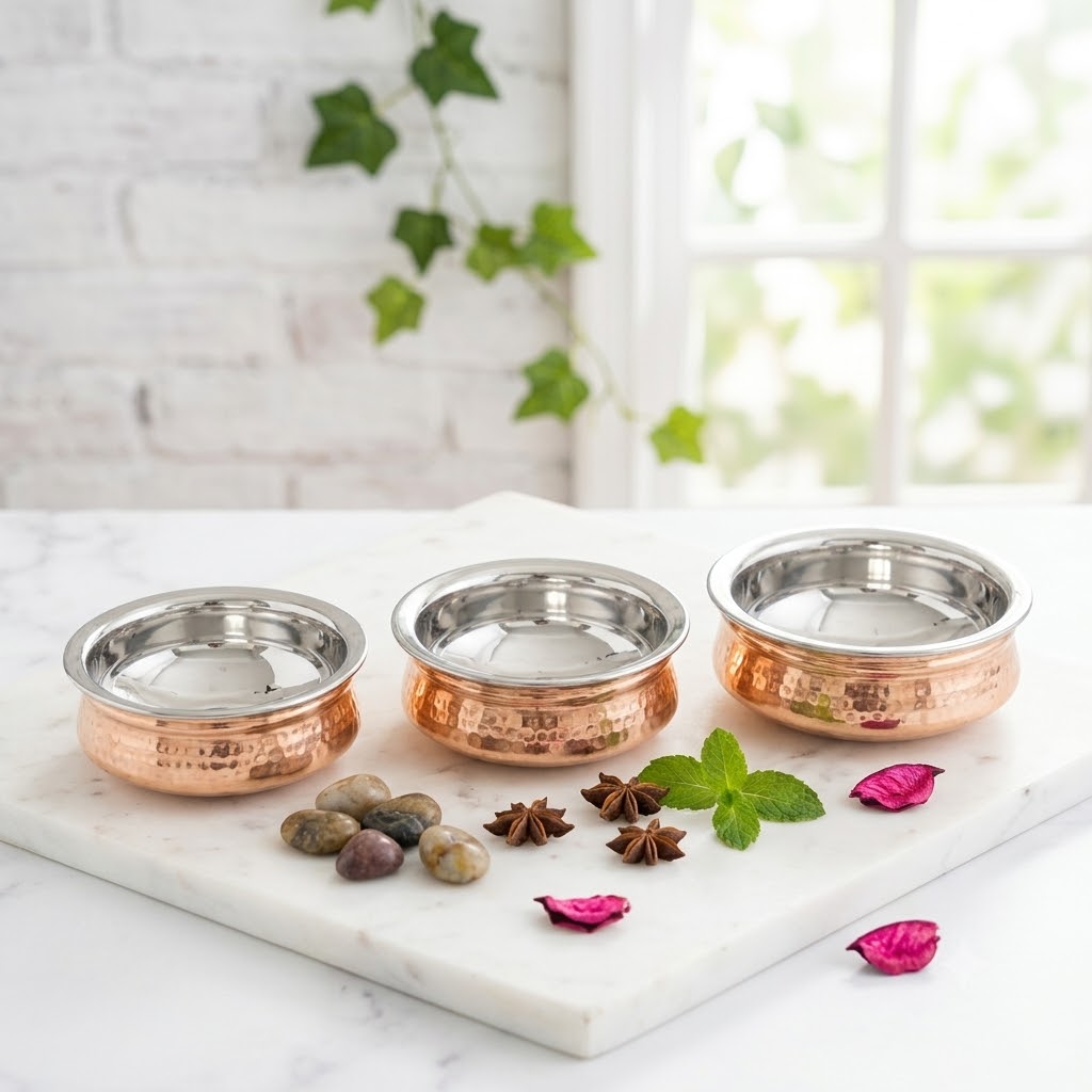 Copper & Stainless Steel Serving Bowl Set (Set of 3)