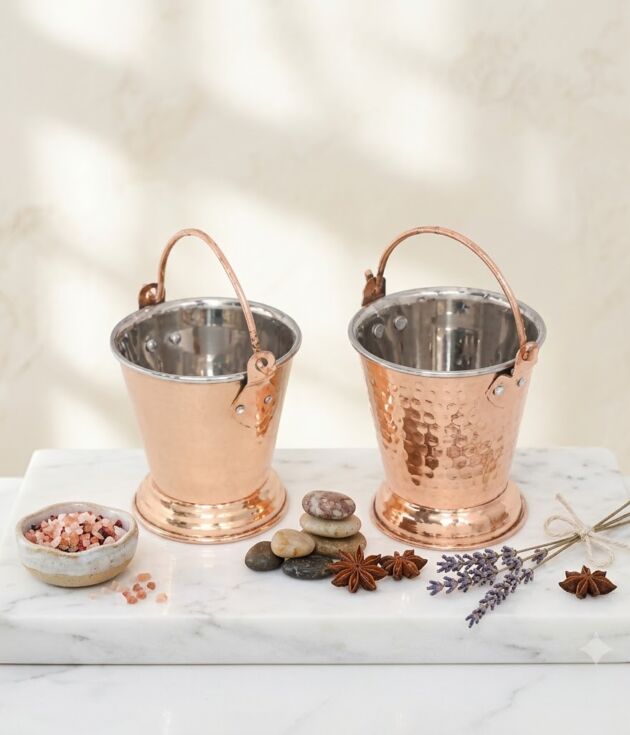 Copper & Stainless Steel Serving Bucket Set (Set of 2)