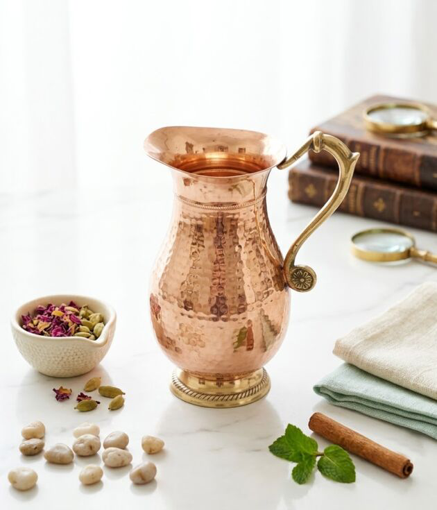 Copper Water Jug with Brass Handle