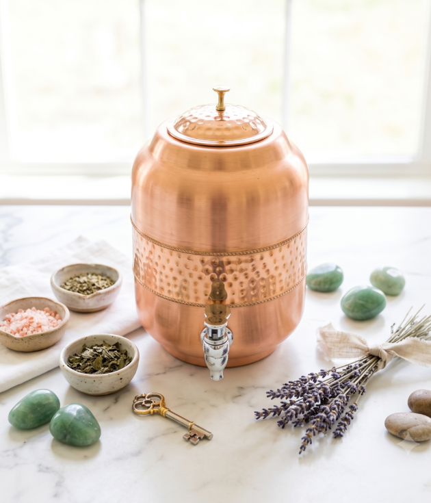 Copper Water Dispenser with Lid & Tap