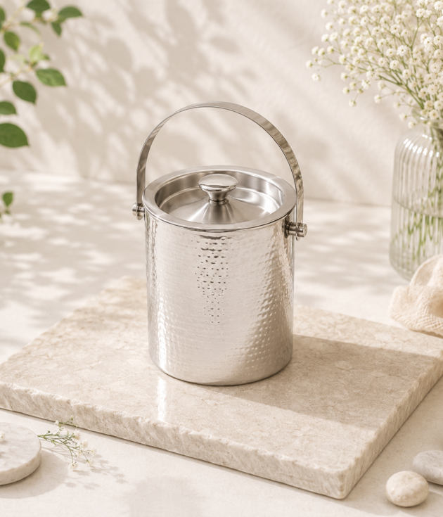 Hammered Stainless Steel Ice Bucket with Swing Handle