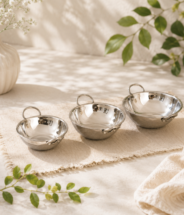 Stainless Steel Kadai Serving Bowl Set
