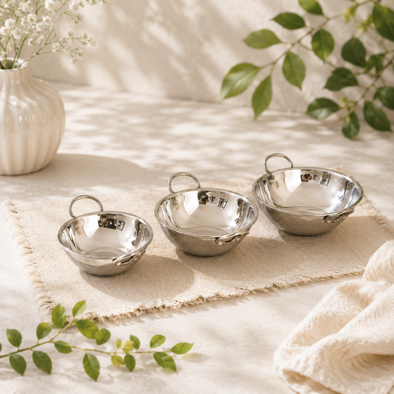 Stainless Steel Kadai Serving Bowl Set